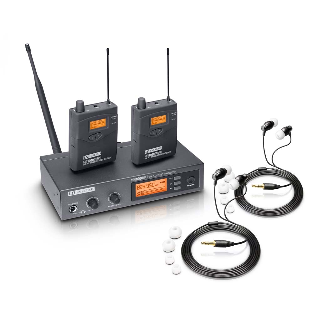LD Systems In-Ear Monitoring System drahtlos mit 2 x Belt Pack und 2 x In-Ear-Kopfhörer - 584 - 607 MHz